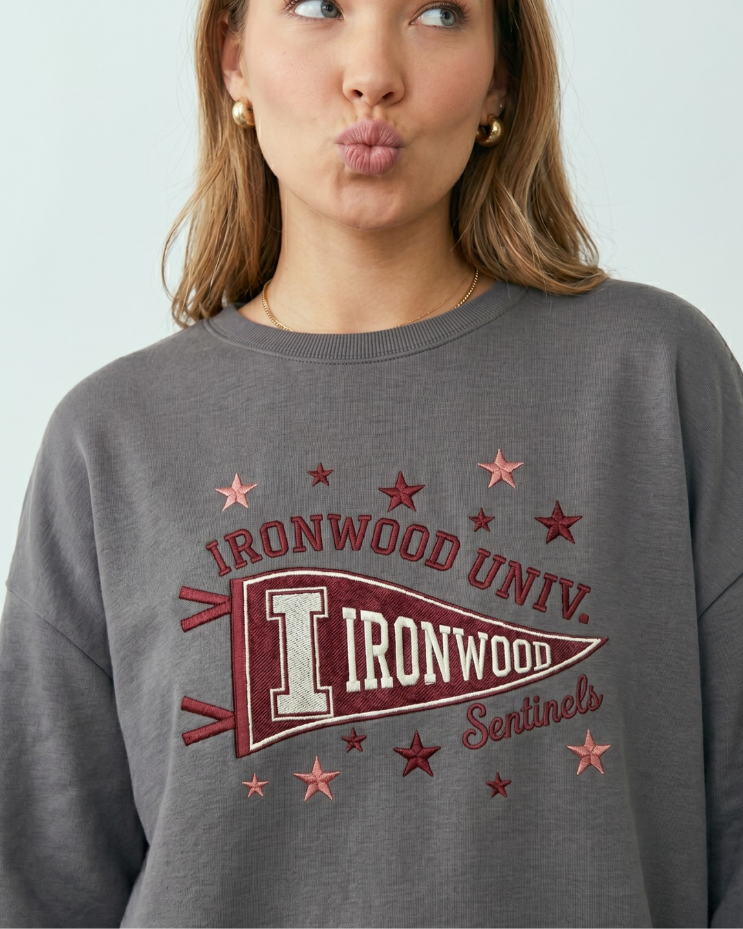 Custom College Pennant Embroidered Bamboo Adult Crewneck Sweatshirt