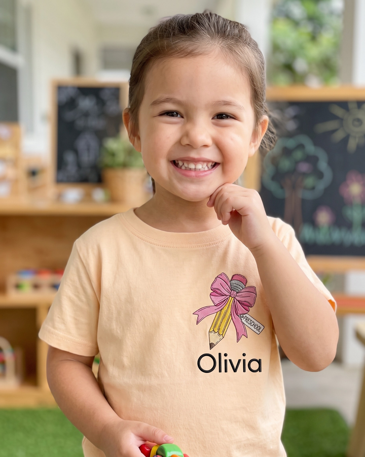 Custom Name Pencil Embroidered Bamboo Crewneck T-Shirt