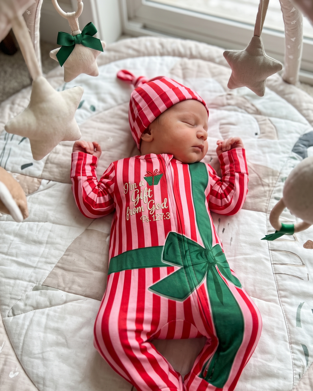 Sweetest Gift from God Embroidered Bamboo Zipper Footie