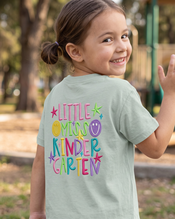 Custom Name Little Miss Kindergarten Embroidered Bamboo Crewneck T-Shirt
