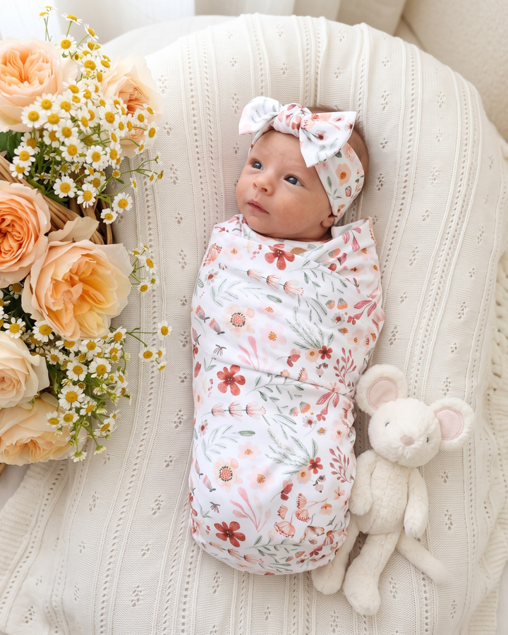 Terracotta Meadow Blooms Bamboo Swaddle Blanket