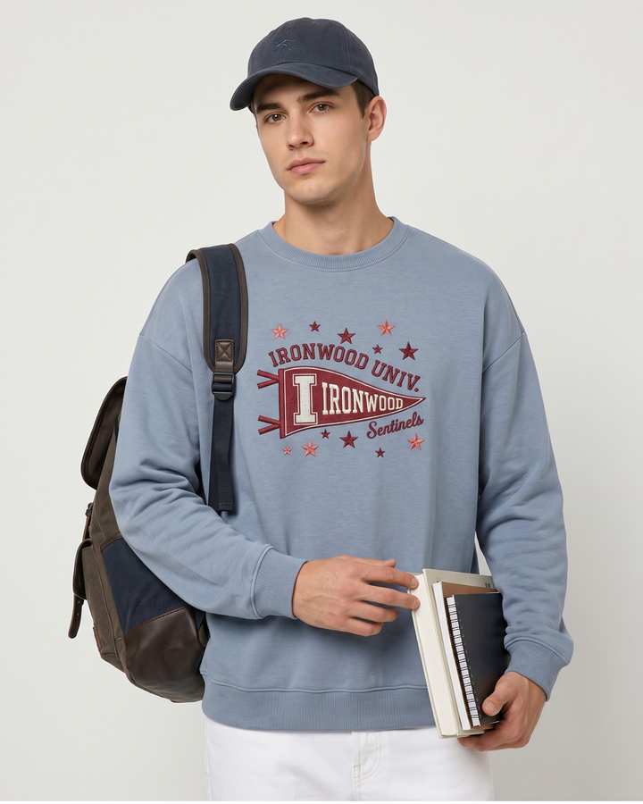 Custom College Pennant Embroidered Bamboo Adult Crewneck Sweatshirt