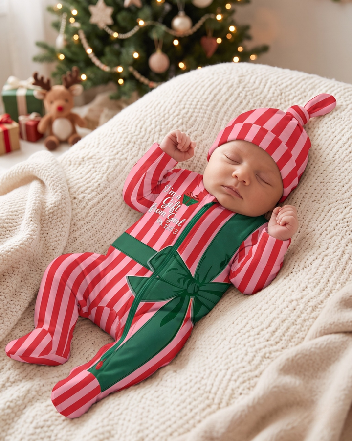 Sweetest Gift from God Embroidered Bamboo Zipper Footie