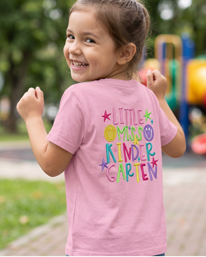 Custom Name Little Miss Kindergarten Embroidered Bamboo Crewneck T-Shirt