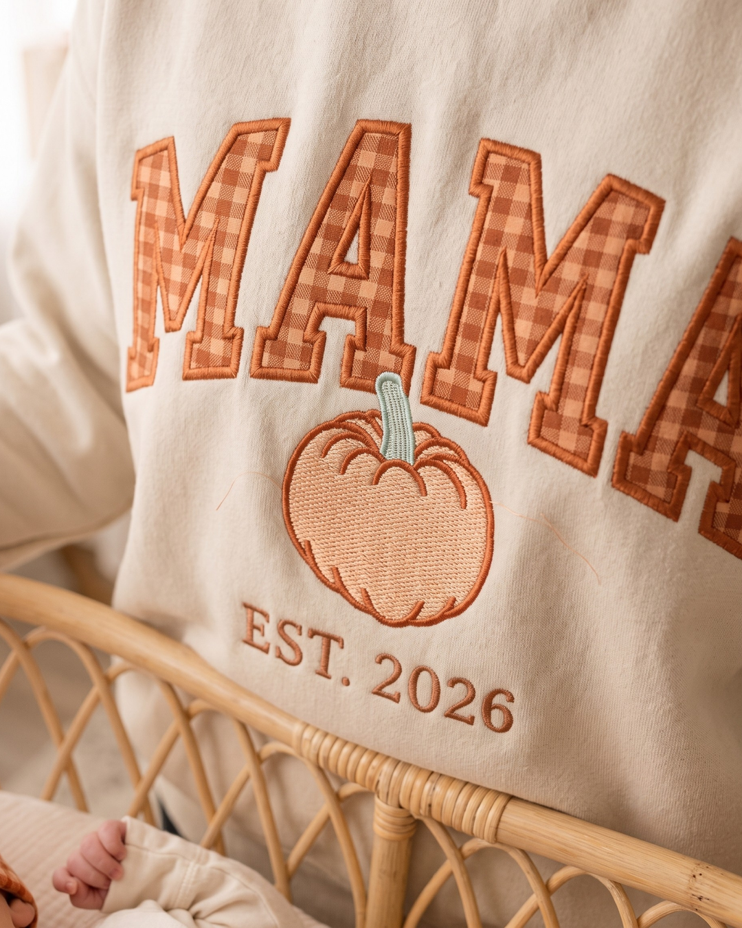 Mama Pumpkin Applique Embroidered Bamboo Women Crewneck Sweatshirt