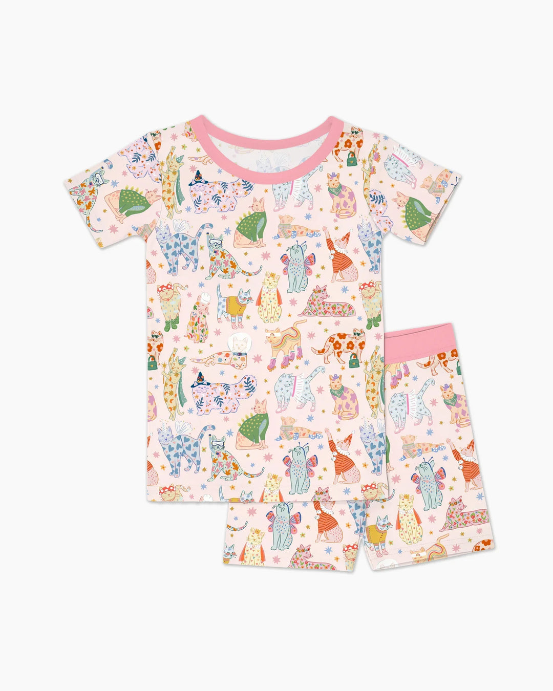 Whimsical Cat Parade Two Piece Short Sleeve Shorts Pajama Set