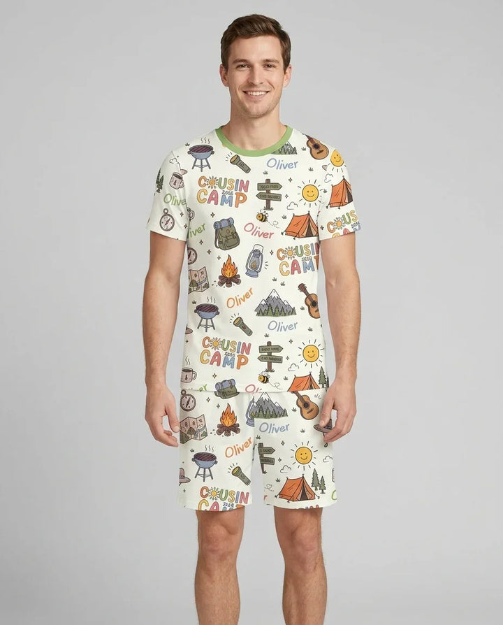 Custom Name Cousin Camp 2026 Bamboo Men Short Sleeve Short Pajama Set