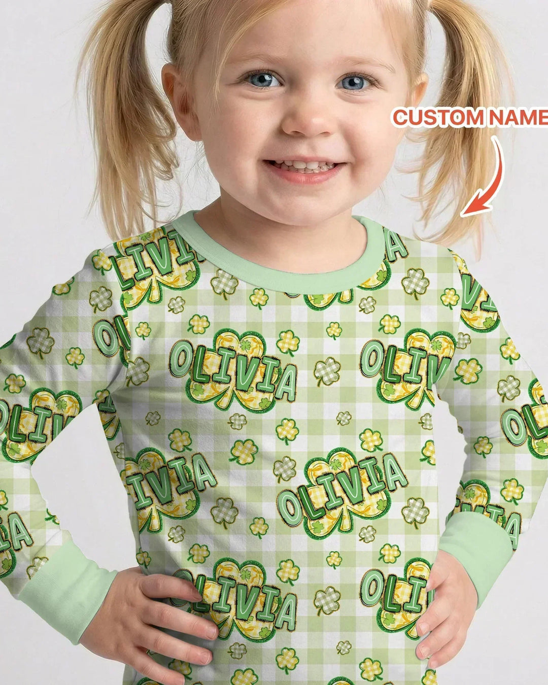 Lucky Shamrock Custom Name Bamboo Two Piece Long Sleeve Pajama Set