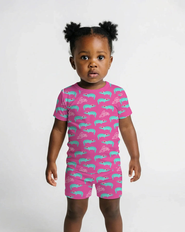 Later Gator Bamboo Two Piece Short Sleeve Shorts Pajama Set