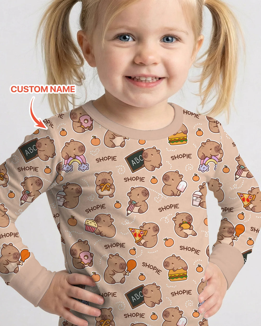 Custom Name Cute Capybara Bamboo Two Piece Long Sleeve Pajama Set