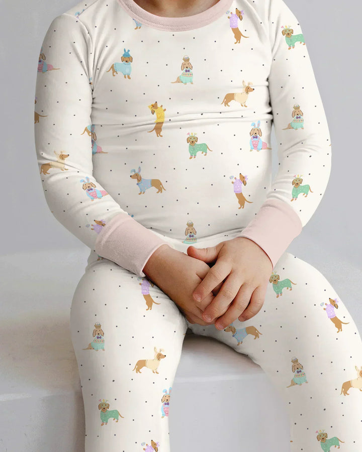 Easter Dachshund Bamboo Two Piece Long Sleeve Pajama Set