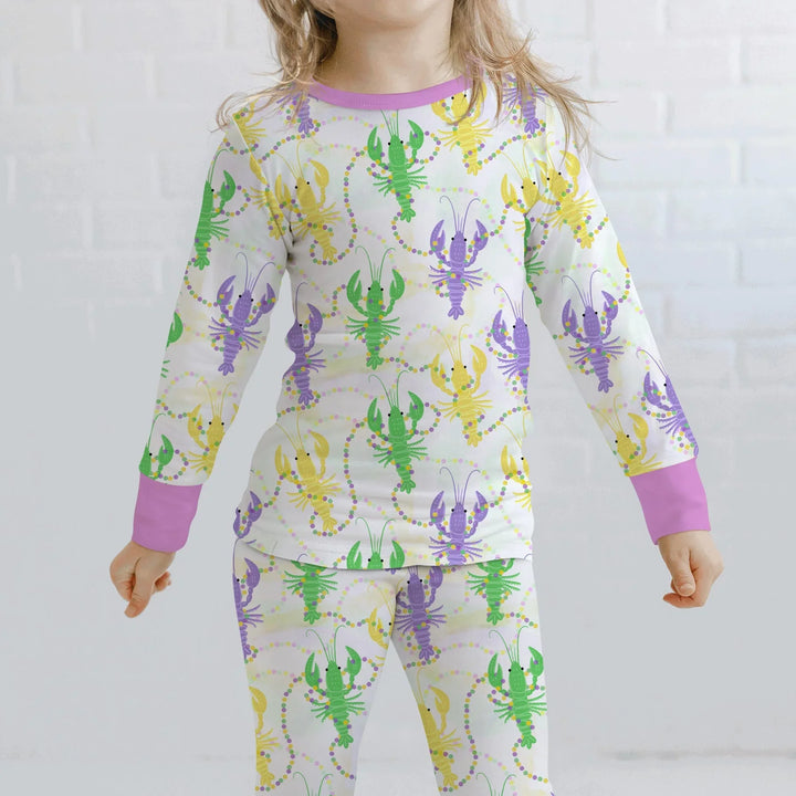 Mardi Gras Crawfish Family Matching Bamboo Two Piece Long Sleeve Pajama Set