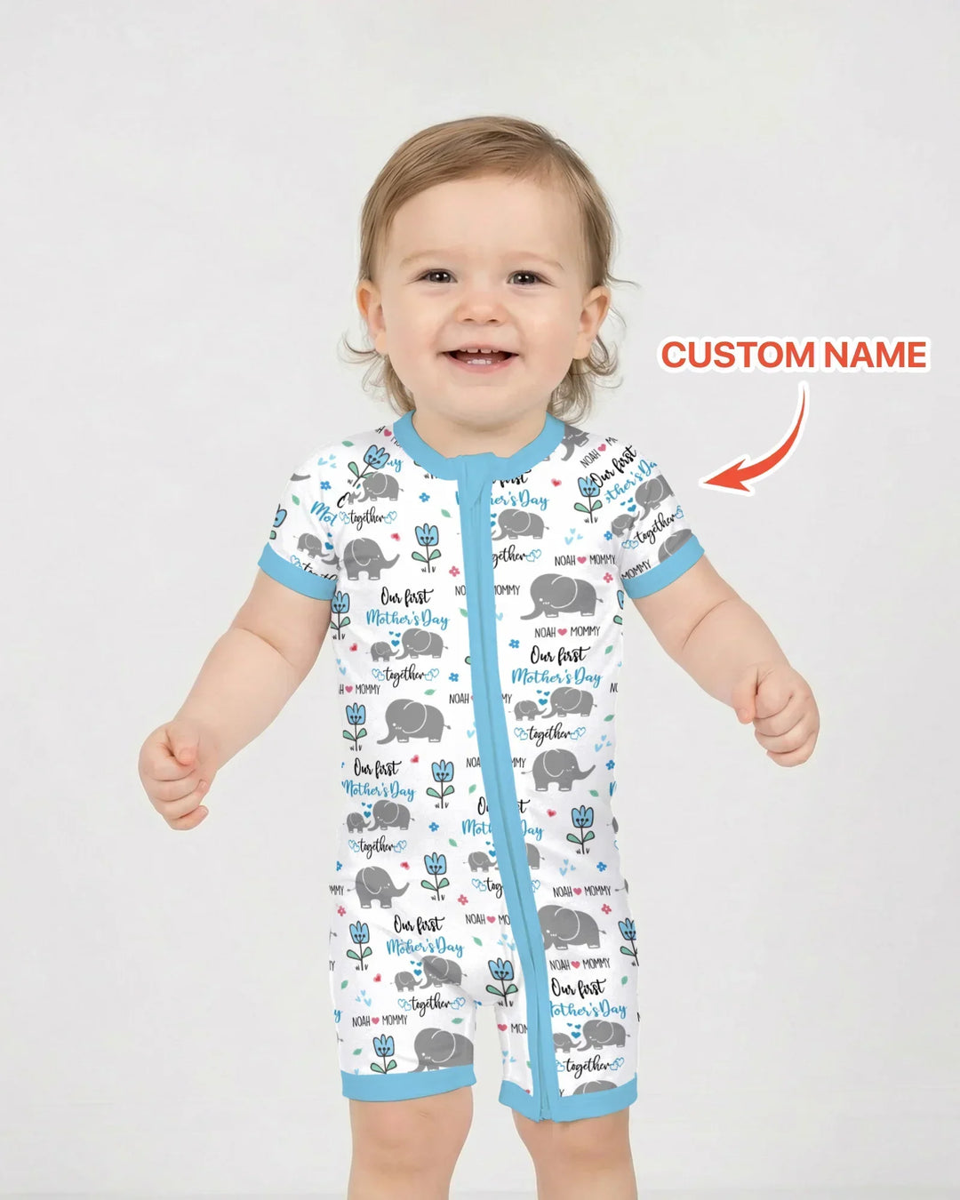 Custom Name Elephant Our First Mother's Day Bamboo Shorty Zippy