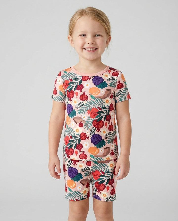 Pomegranate Blessings Night Family Matching Bamboo Two Piece Short Sleeve Shorts Pajama Set