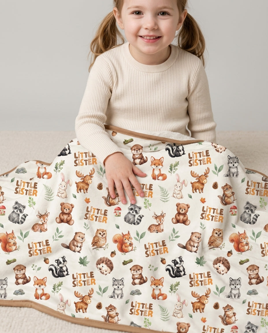 Custom Quote Woodland Animal Matching Sibling Bamboo Blanket