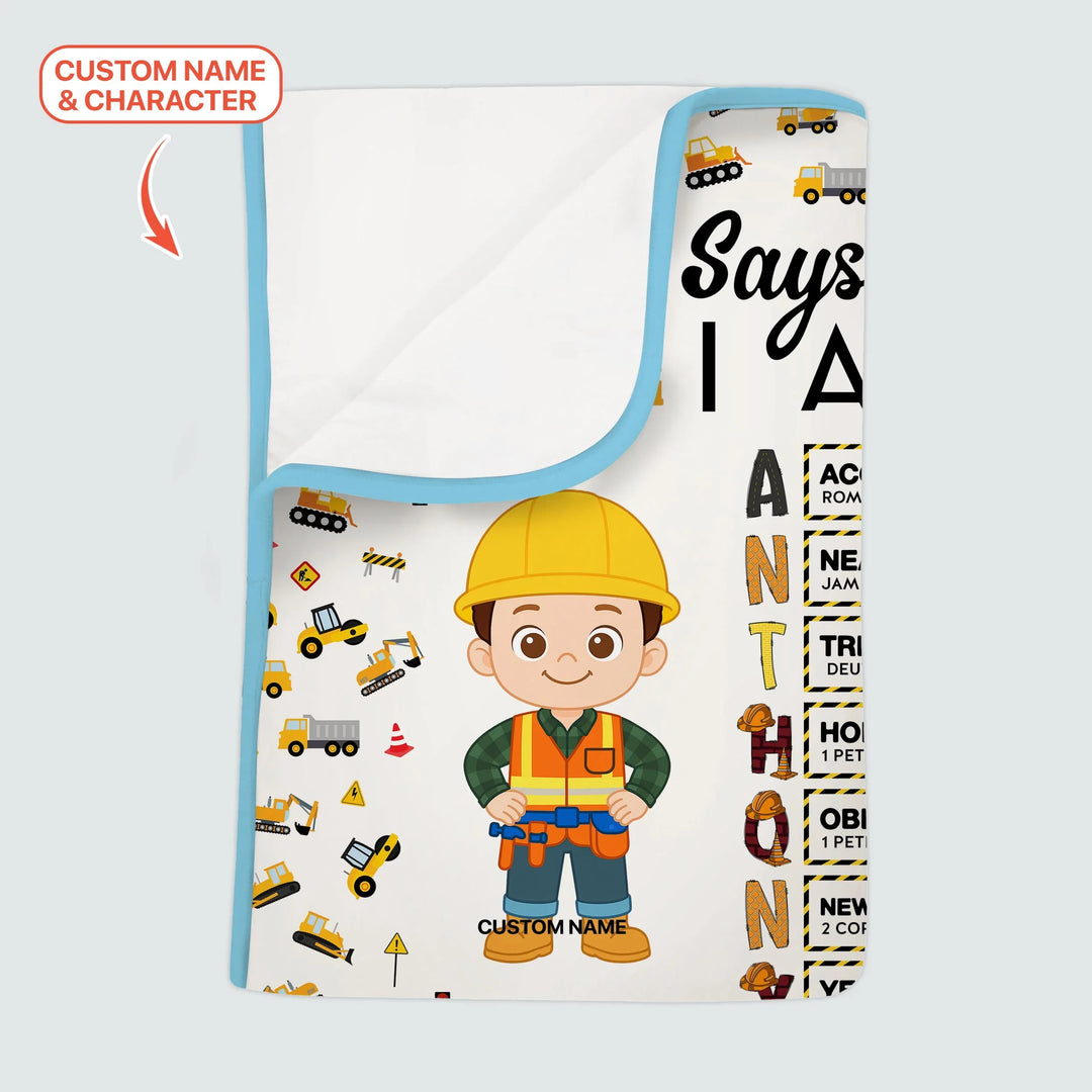 Custom Name God Says I Am Little Builder Letter in Bible Bamboo Blanket