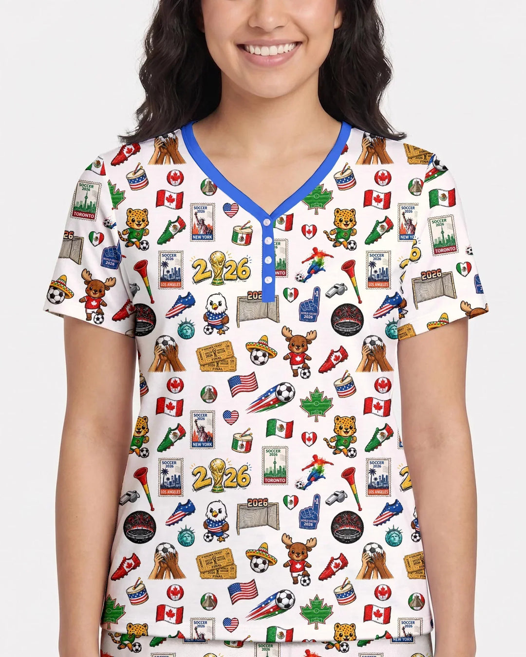 Soccer Cup 2026 Family Matching Bamboo Women Short Sleeve Short Pajama Set