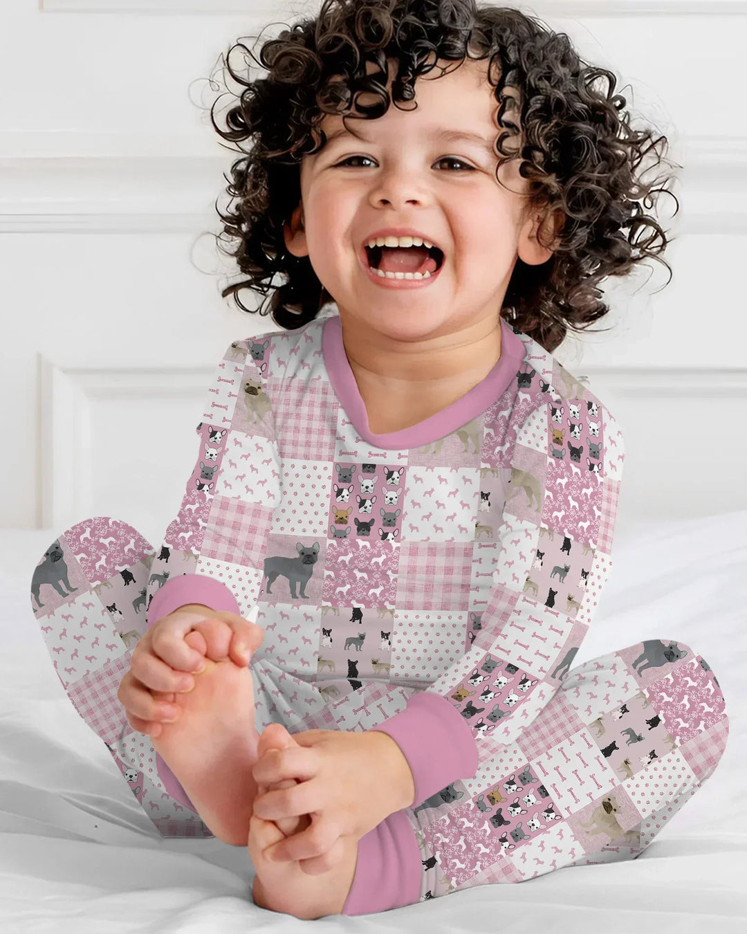 Frenchies Patchwork Family Matching Bamboo Two Piece Long Sleeve Pajama Set