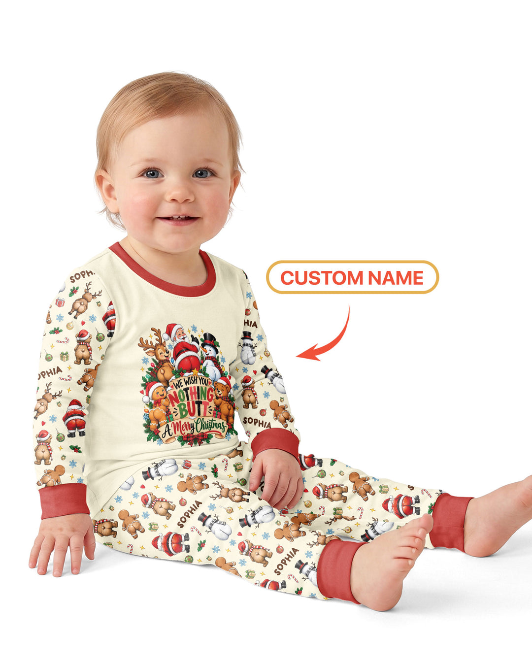 We Wish You Nothing But A Merry Christmas Custom Name Bamboo Two Piece Long Sleeve Pajama Set