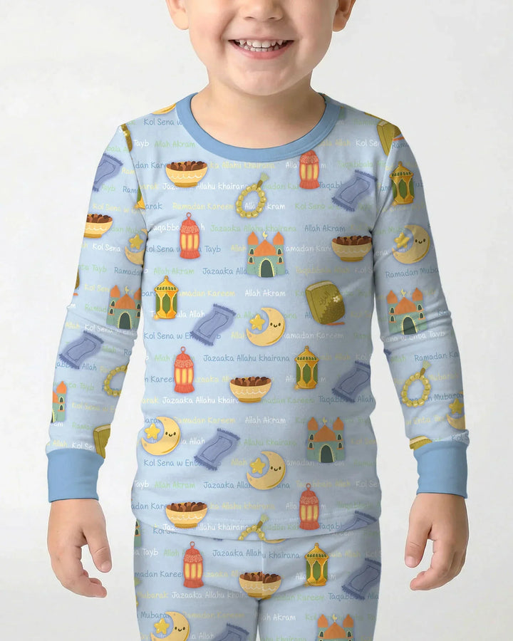 Ramadan Mubarak Family Matching Bamboo Two Piece Long Sleeve Pajama Set