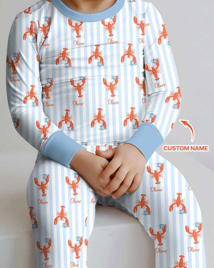 Custom Name Crawfish Beer Season Bamboo Two Piece Long Sleeve Pajama Set