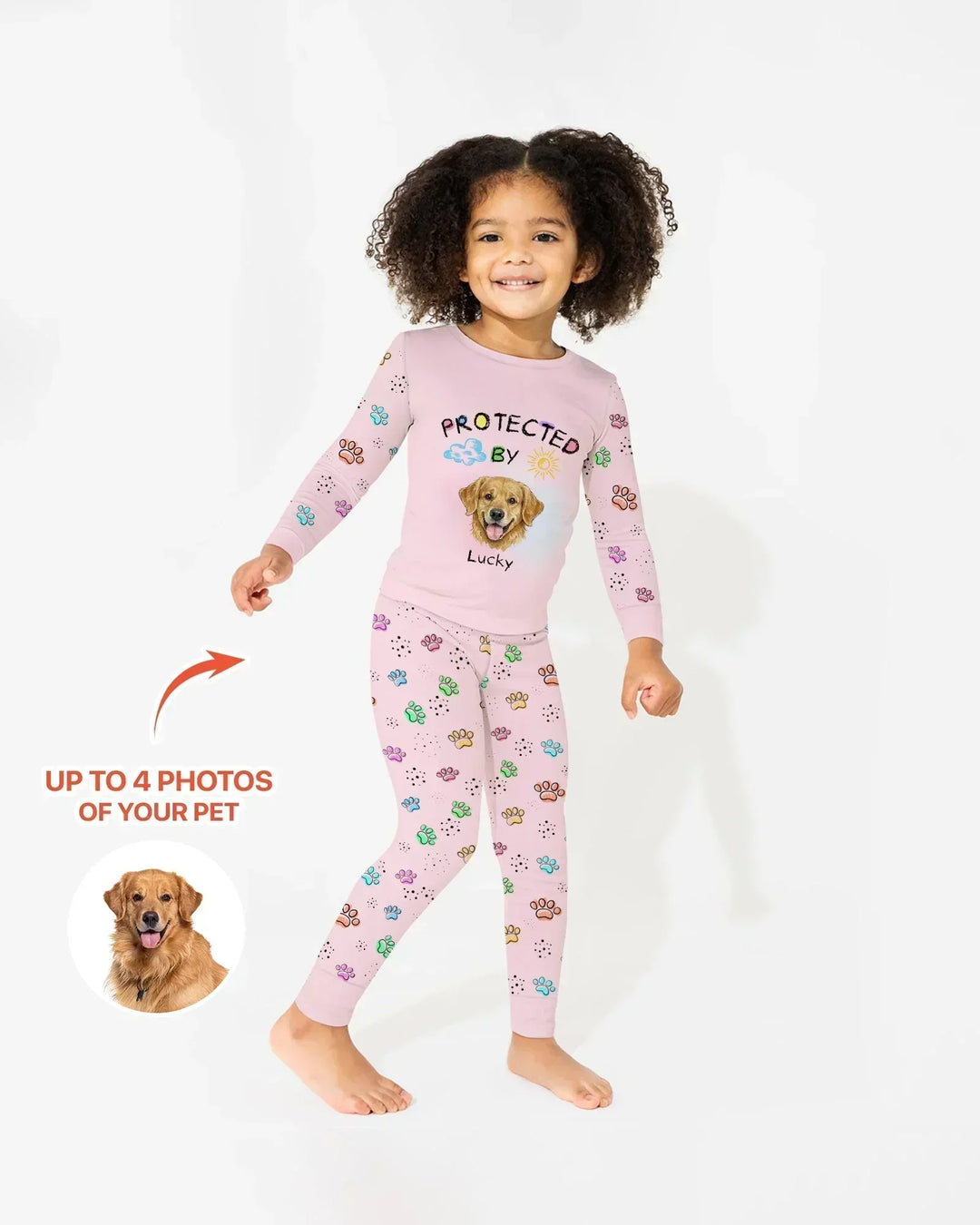Custom Photo Crayon "Protected By" Bamboo Two Piece Long Sleeve Pajama Set