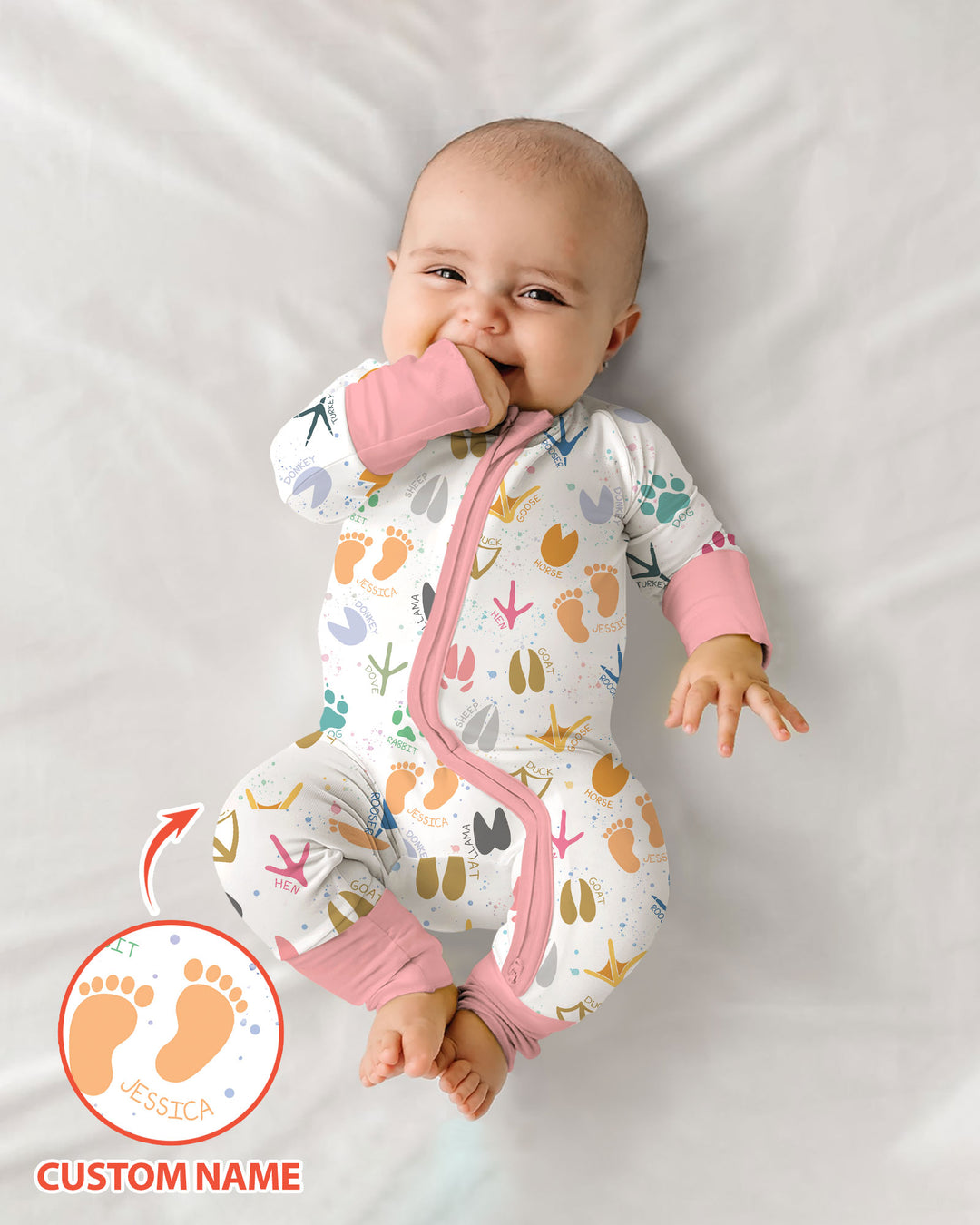 Cute Farm Animal Tracks Custom Name Bamboo Convertible Zippy