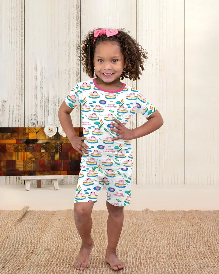 Hoppy Passover Family Matching Bamboo Two Piece Short Sleeve Shorts Pajama Set