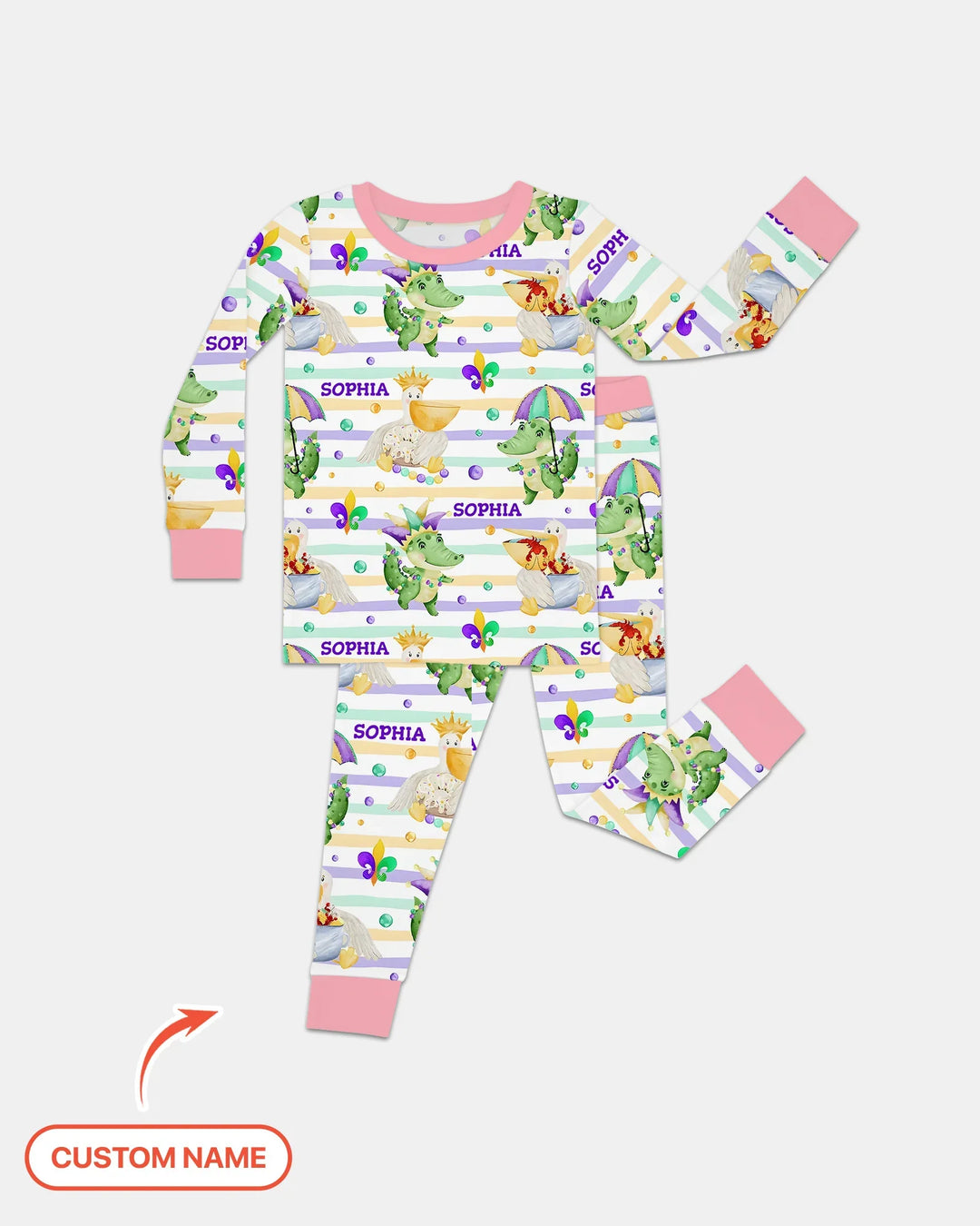 Happy Mardi Gras Adventure Family Matching Bamboo Two Piece Long Sleeve Pajama Set