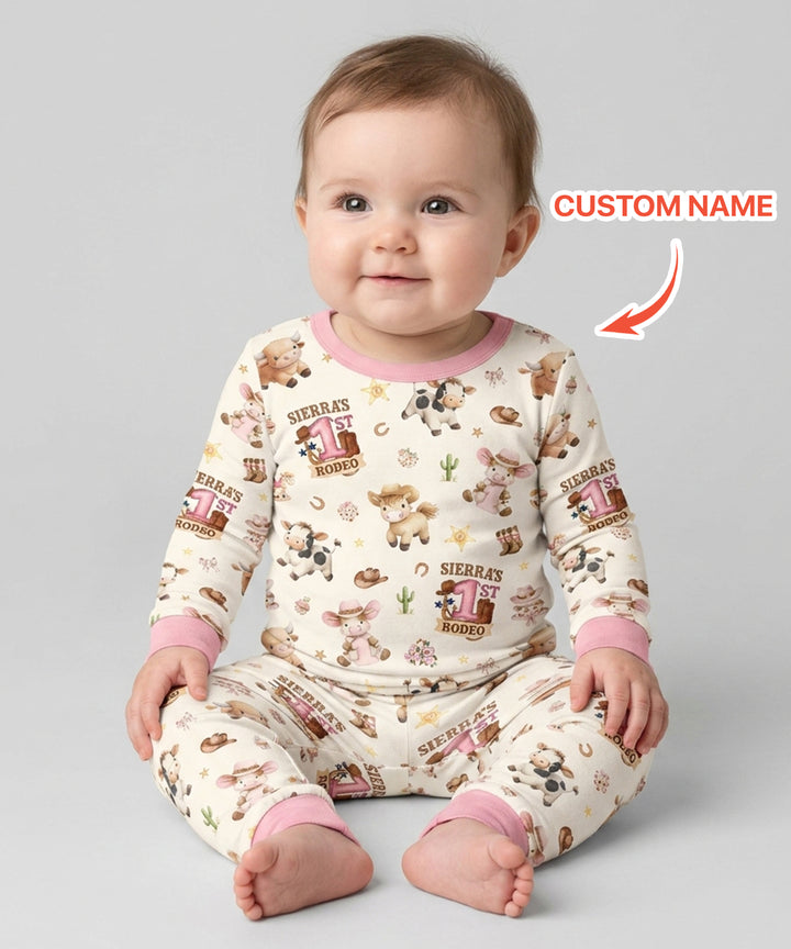 Custom Name First YeeHaw Birthday Bamboo Two Piece Long Sleeve Pajama Set