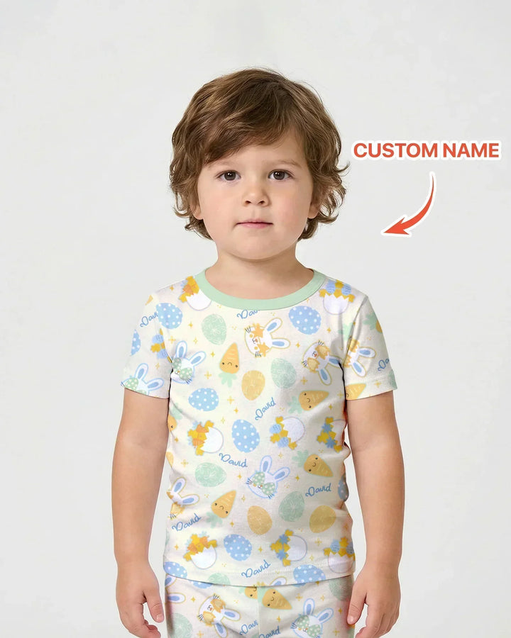 Retro Easter Bamboo Two Piece Short Sleeve Shorts Pajama Set