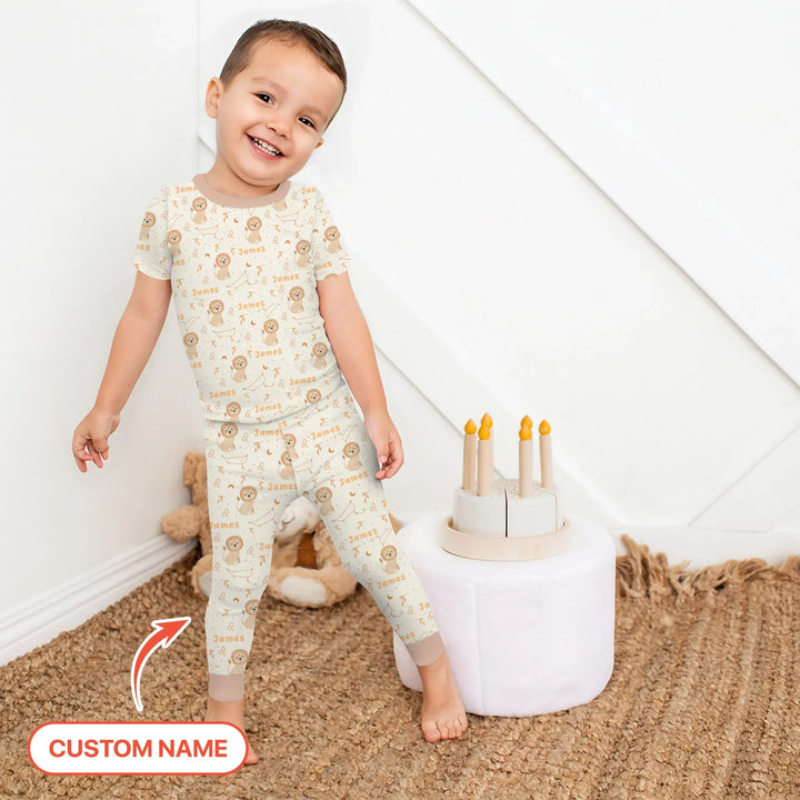 Bohemian Baby Zodiac Signs Custom Name Bamboo Two Piece Short Sleeve Pajama Set