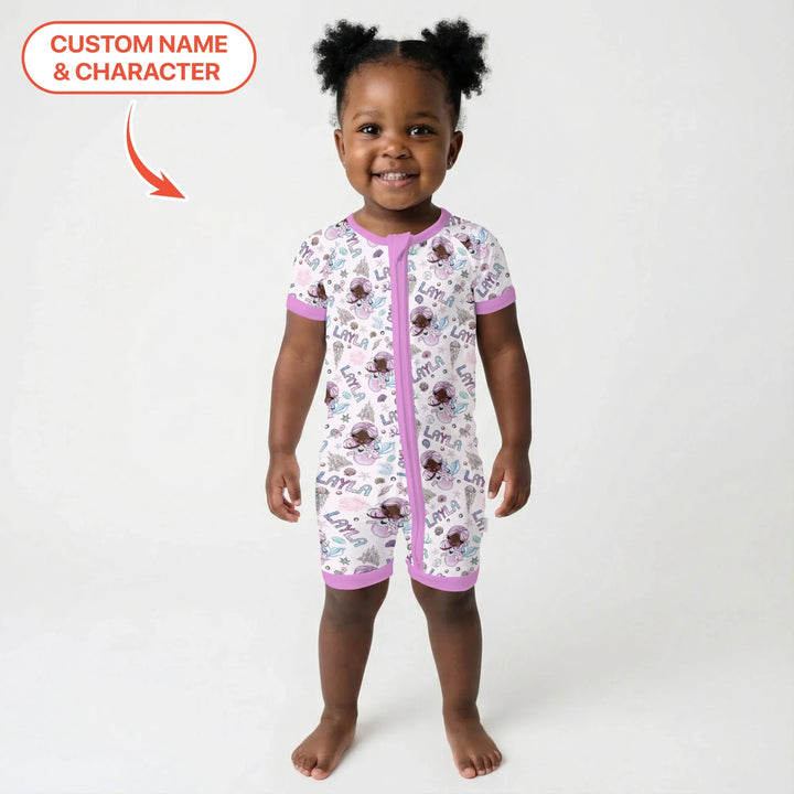 Custom Name Doodle Little Mermaid Bamboo Shorty Zippy