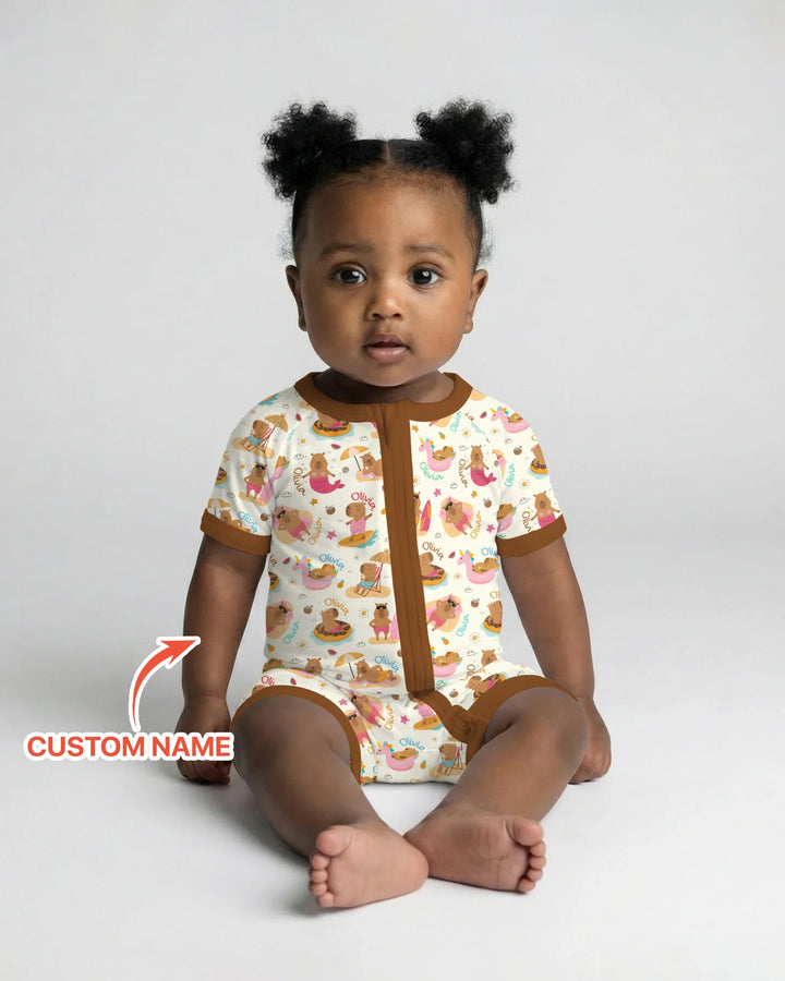 Don't Worry, Be Capy Custom Name Bamboo Shorty Zippy