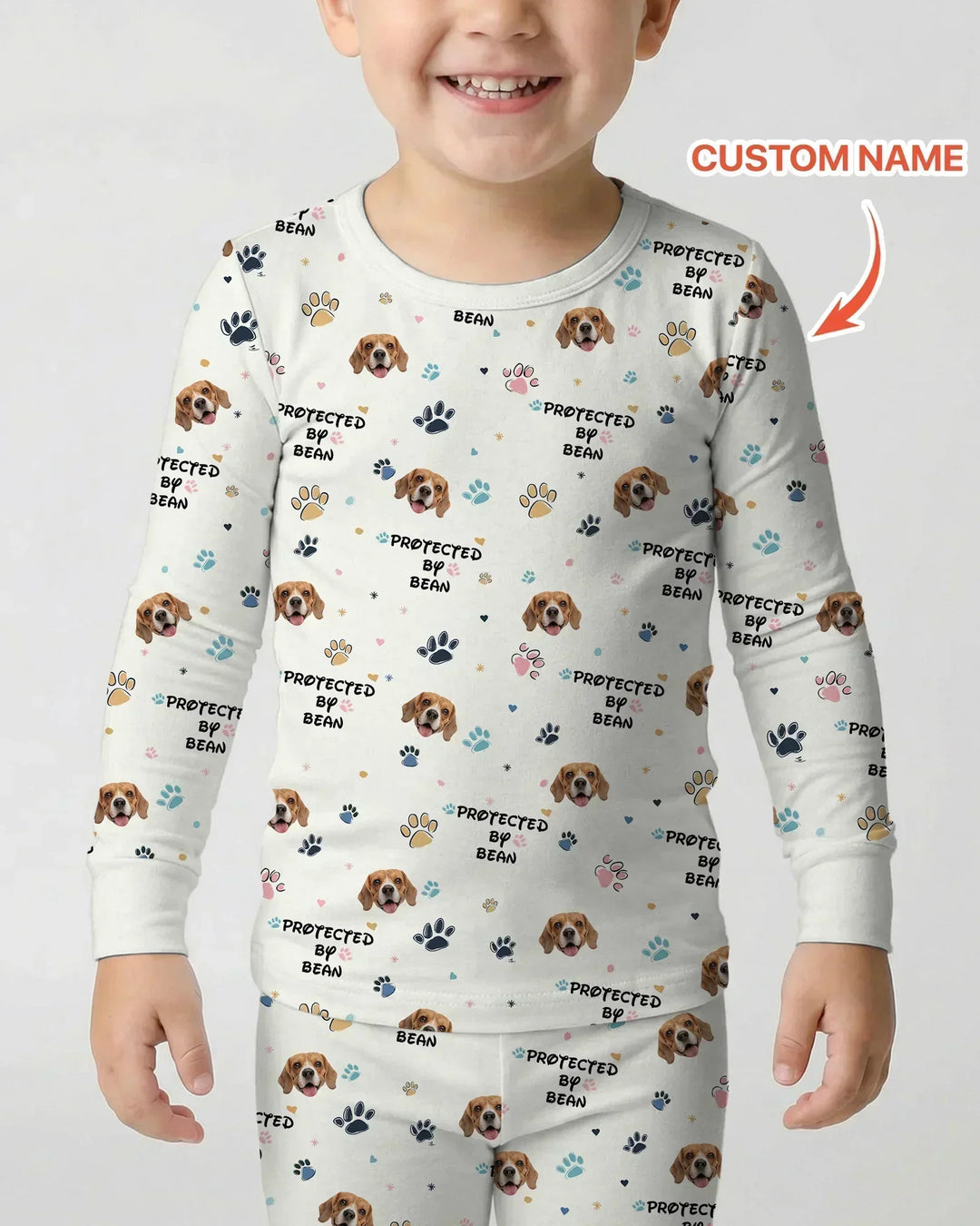 Custom Dogs Photo "Protected By" Bamboo Two Piece Long Sleeve Pajama Set