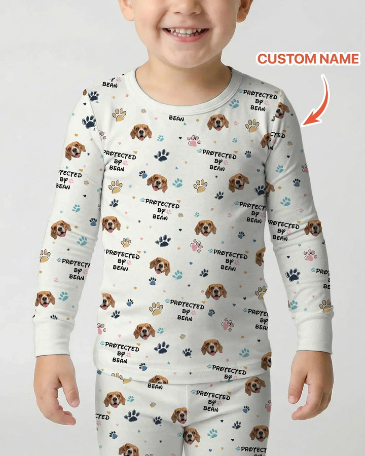 Custom Dogs Photo "Protected By" Bamboo Two Piece Long Sleeve Pajama Set