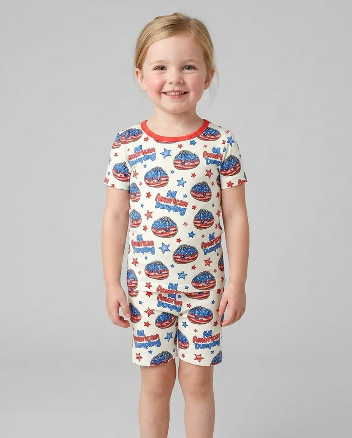 All American Dumpling Bamboo Two Piece Short Sleeve Shorts Pajama Set