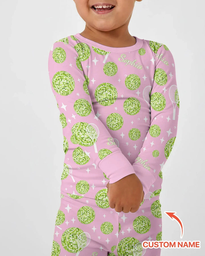 Tennis Disco Girl Party Matching Bamboo Two Piece Long Sleeve Pajama Set
