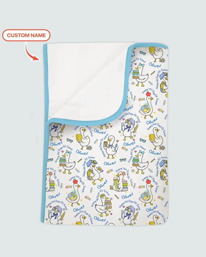 Custom Name Goose Happy 100 Days Of School Bamboo Blanket