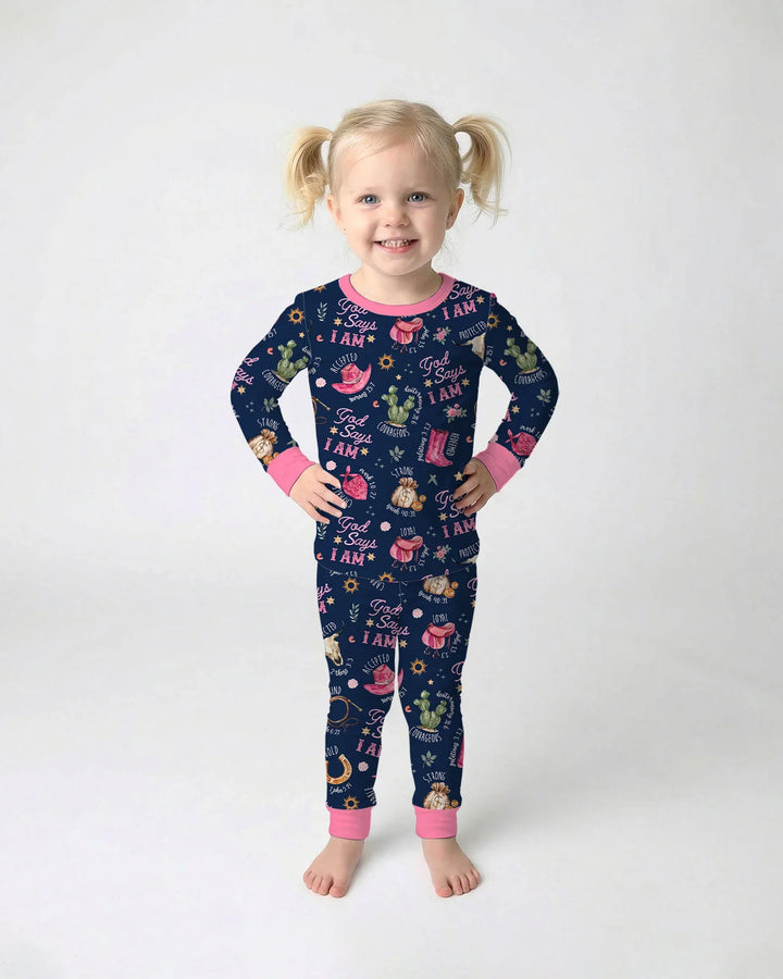 God Says I Am Western Faith Bamboo Two Piece Long Sleeve Pajama Set