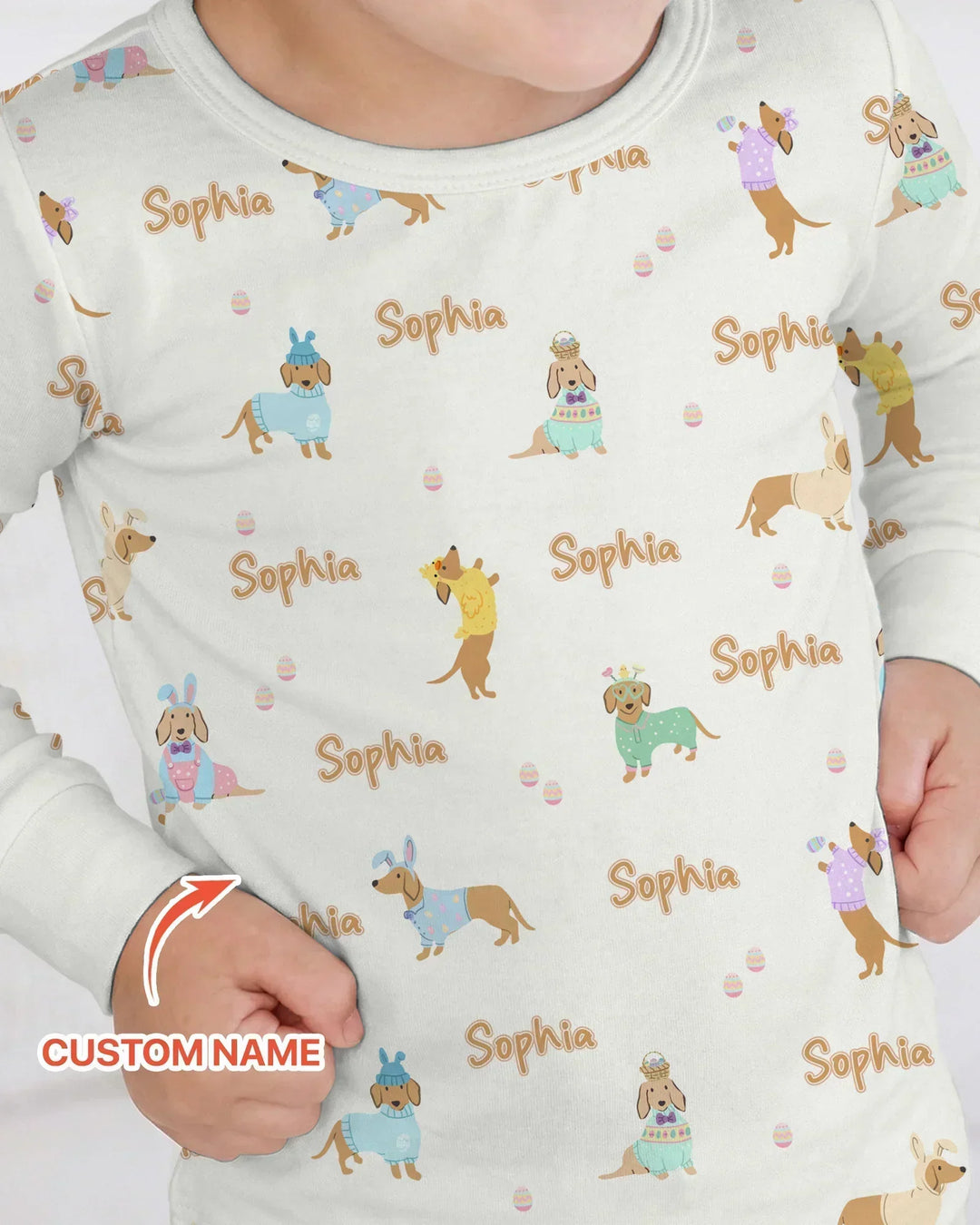 Custom Name Easter Dachshund Bamboo Two Piece Long Sleeve Pajama Set