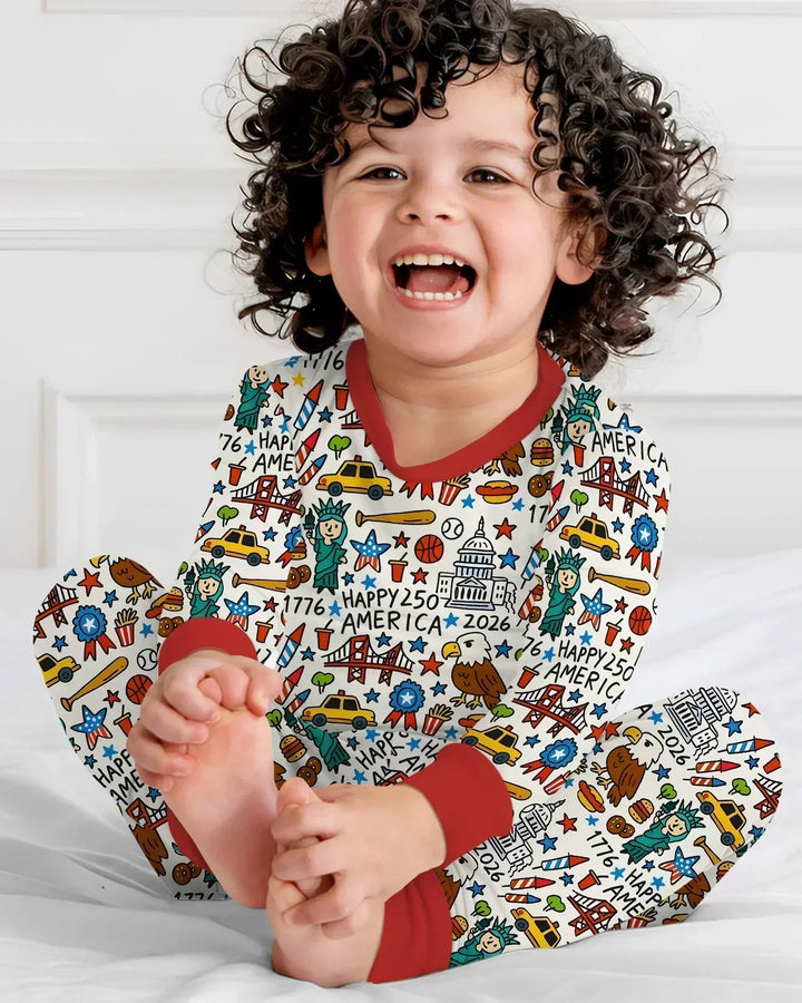 Doodle America 250th Anniversary Family Bamboo Two Piece Long Sleeve Pajama Set