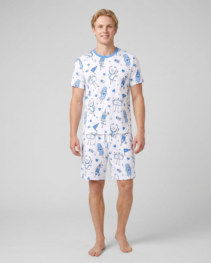 Cute Nurse Crew Bamboo Men Short Sleeve Short Pajama Set