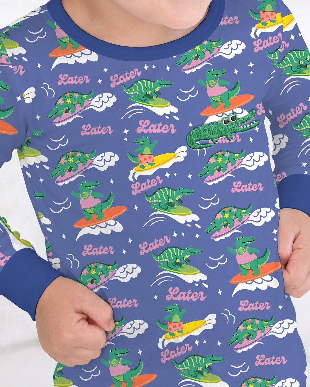 Embroidered Summer Alligator Bamboo Two Piece Long Sleeve Pajama Set