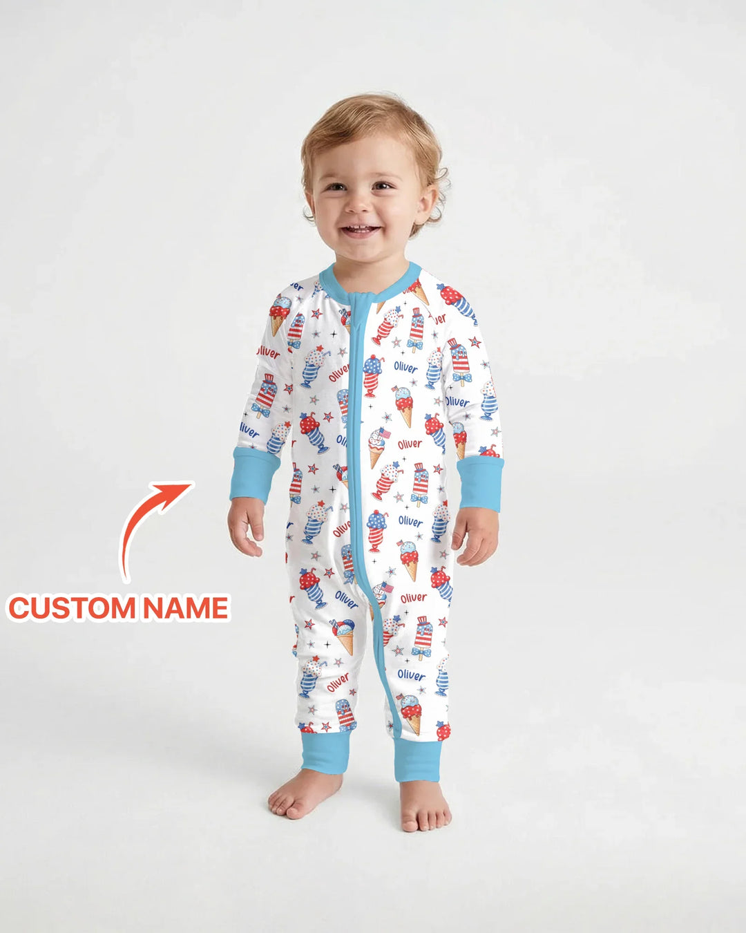 Custom Name Red, White & Ice Cream Bamboo Convertible Zippy