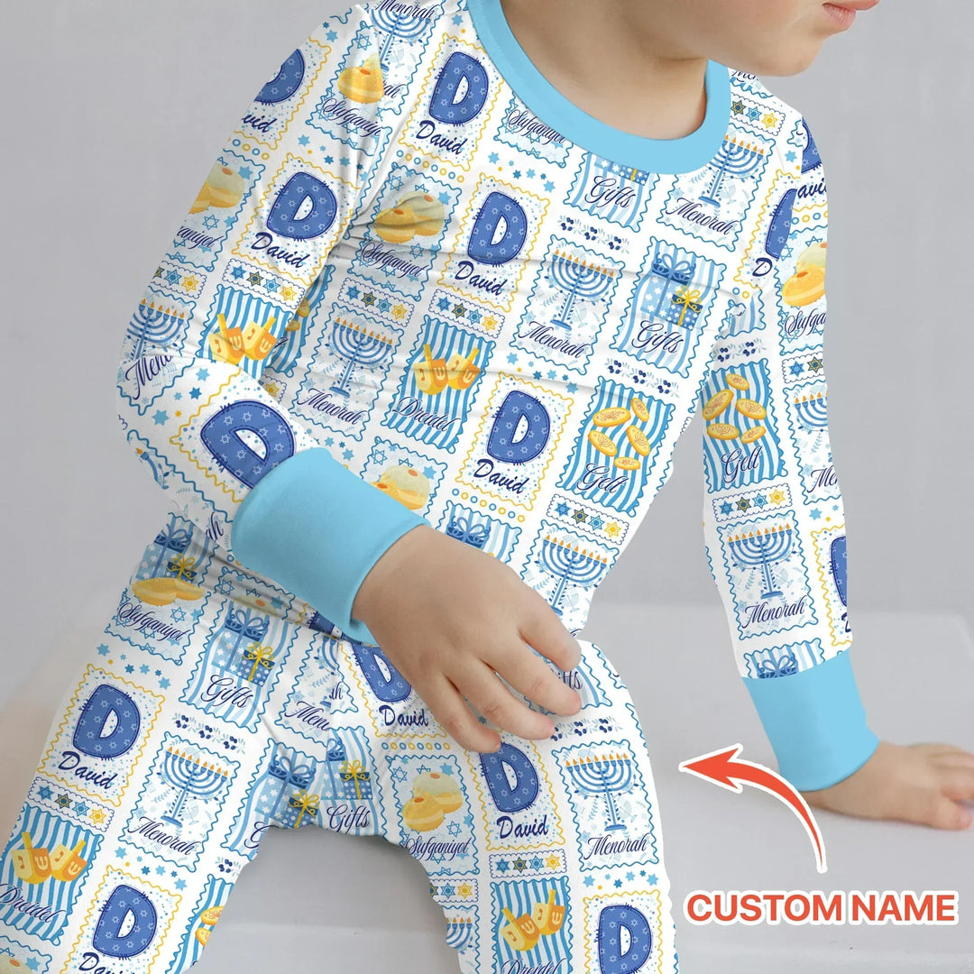 Light of Hanukkah Custom Name Bamboo Two Piece Long Sleeve Pajama Set