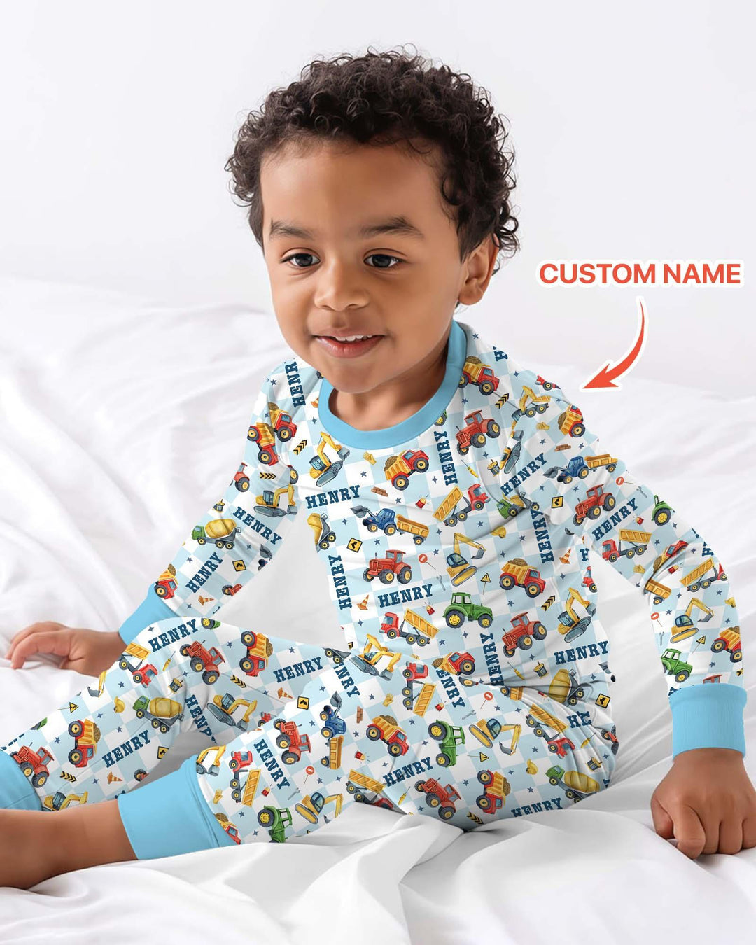 Under Construction Custom Name Bamboo Two Piece Long Sleeve Pajama Set