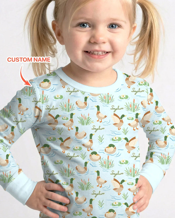 Personalized Mallard Duck Bamboo Two Piece Long Sleeve Pajama Set