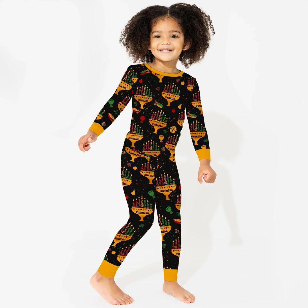 Kwanzaa Lights Bamboo Two Piece Long Sleeve Pajama Set