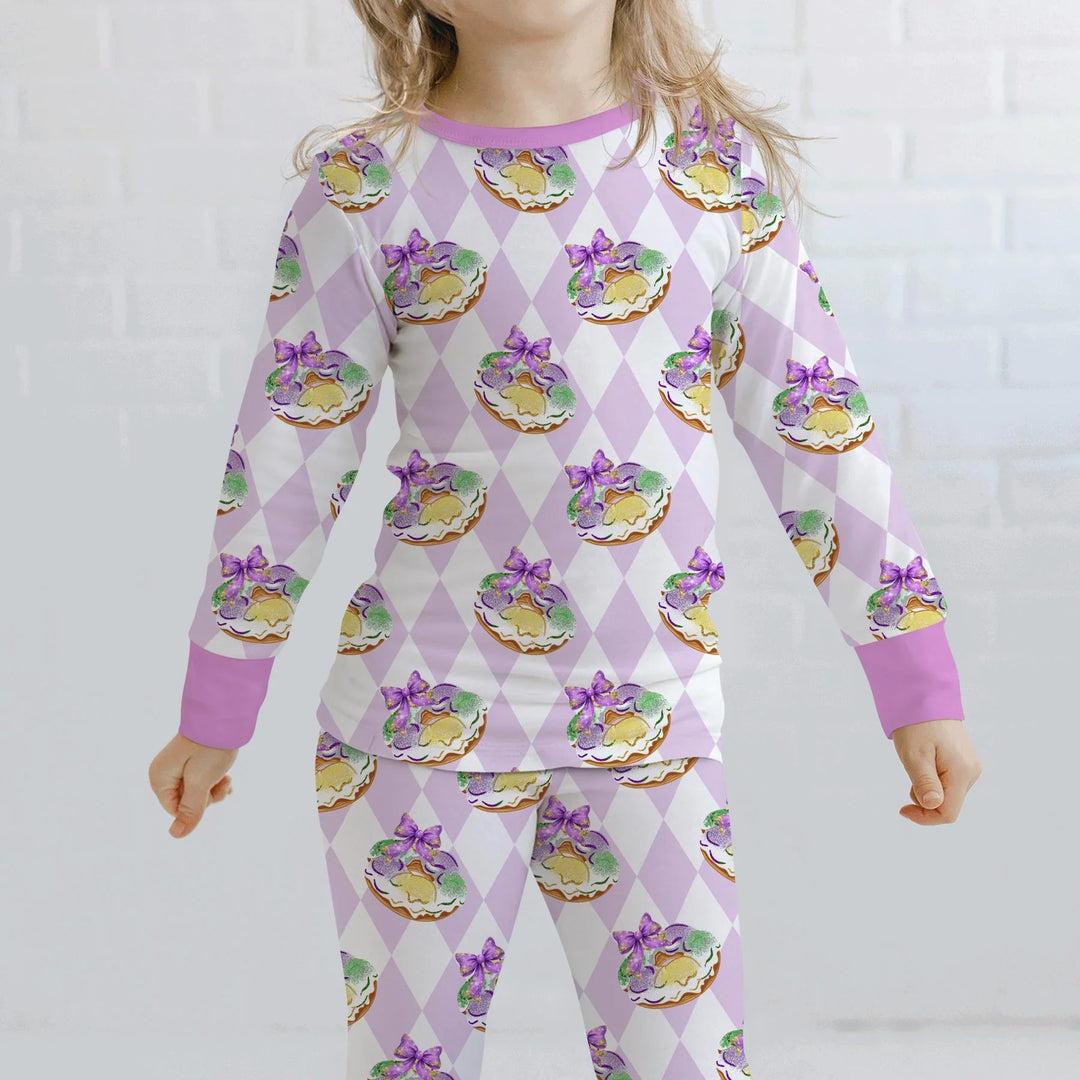 Mardi Gras Donut Bamboo Two Piece Long Sleeve Pajama Set